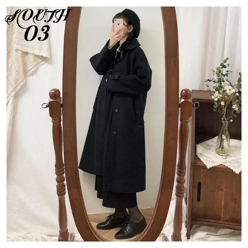 Áo Khoác Nữ Len Dày Cao Cấp Màu Đen Phong Cách Hàn Quốc Thời Trang Thu Đông 2023 Cho Nữ