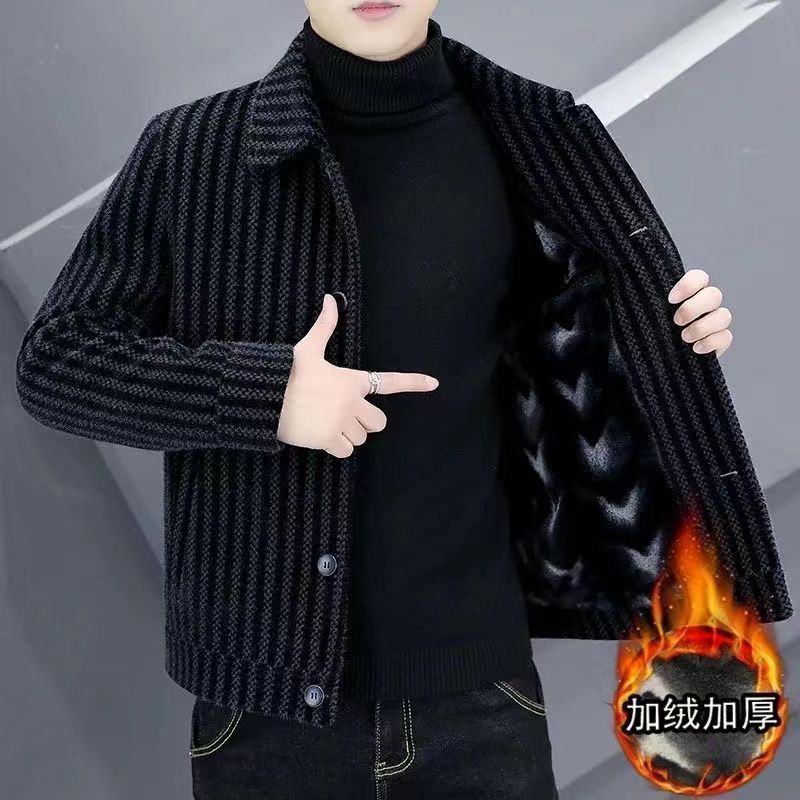 Áo Khoác Len Lông Cừu Dày Giữ Ấm Mùa Đông Phong Cách Mới Cho Nam