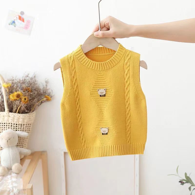Áo sweater Dệt Kim Không Tay Phong Cách Phương Tây Dễ Thương Thời Trang Xuân Thu Cho Bé Trai Và Gái