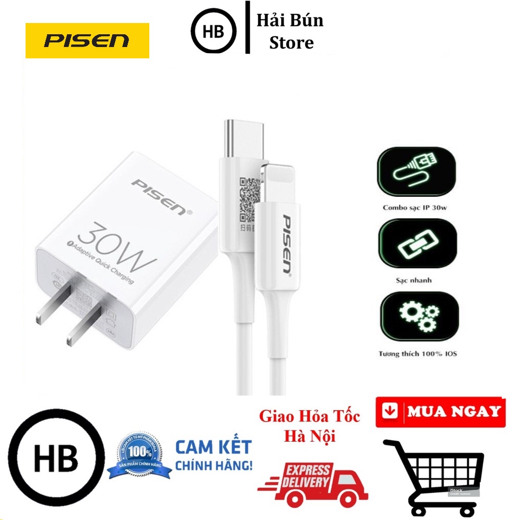 [ PISEN 30W ] BỘ sạc nhanh Pisen 30W PD chuyên dùng cho 14 pro max 13 12 11 xs xr x 8 plus 8 hỗ trợ 