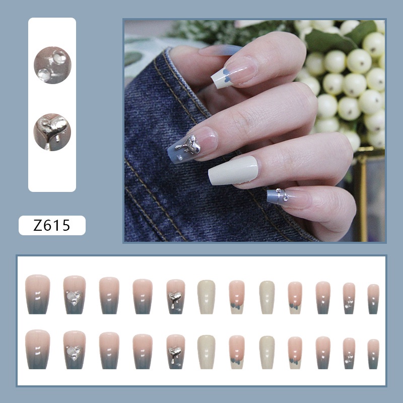 Z603-z856 Thời Trang Mới Đẹp 3D Kim Cương Giả Trang Trí Móng Tay Giả 24 Cái / hộp