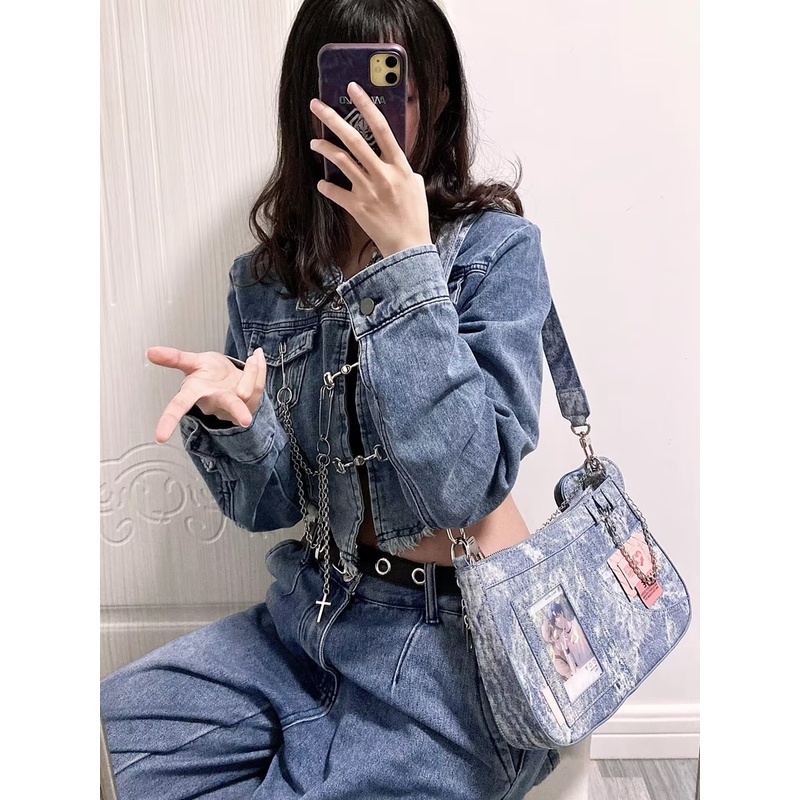 Mới Túi Xách Đeo Vai Hình Vuông Cỡ Lớn Hai Chiều Bằng Vải denim Hai Chiều y2k Thời Trang Cho Nữ haobing Biqu
