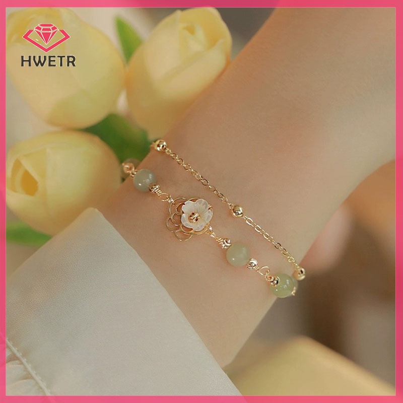 Vòng Tay Hai Lớp Đính Hạt Hình Hoa Phong Cách Trung Quốc Thanh Lịch Cho Nữ Mới