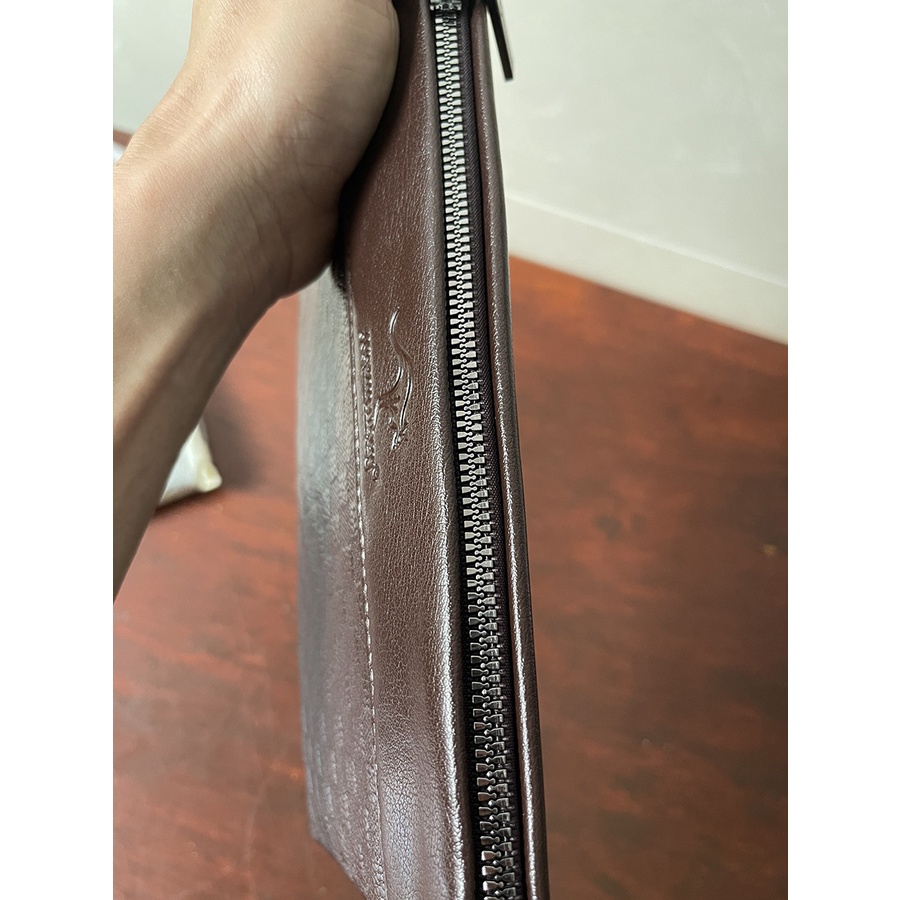 Ví cầm tay nam da cao cấp dạng hộp bảng lớn caro Mờ Màu Trơn KR11