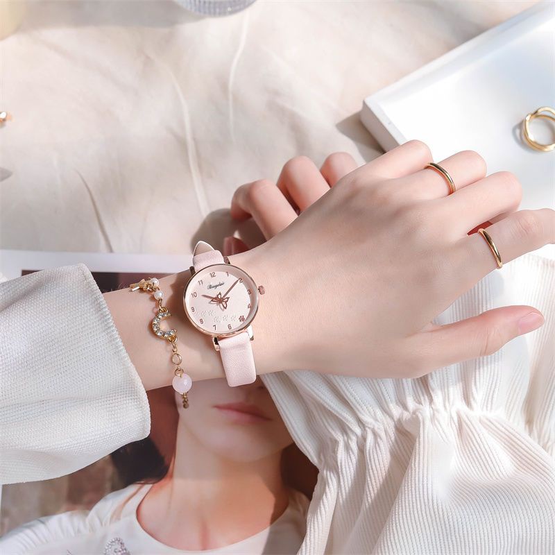 Đồng Hồ Nữ Dây Da Mặt Hình Bướm Nhỏ Xinh Xắn