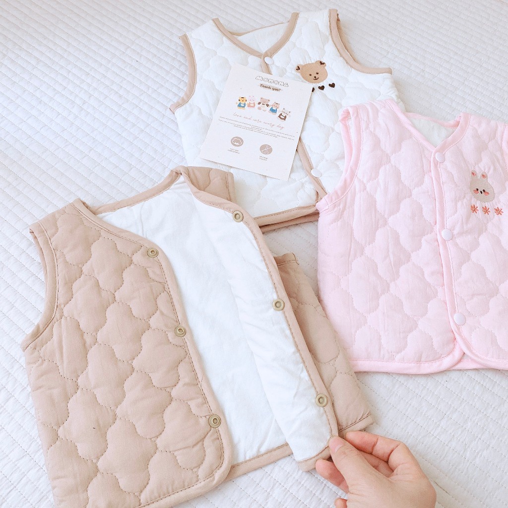 Áo Gile Cotton Trần Bông Monona Áo Có Lớp Lót Bên Trong Cúc Bấm Tròn Dễ Sử Dụng An Toàn Mềm Mại Cho Bé Hanghieuchobe