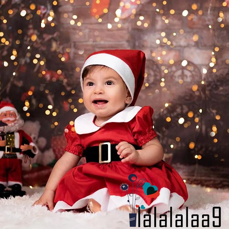 La-hộ Đầm Chữ a Tay Ngắn Cổ Búp Bê Màu Đỏ Kèm Thắt Lưng Và Mũ Giáng Sinh Cho Bé Gái