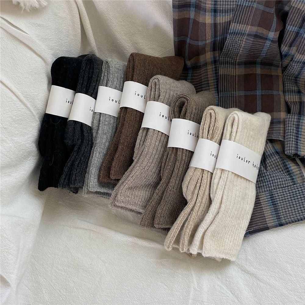 Okdeals Vớ Ngủ Dài Trung Bình Bằng Len cashmere Dày Màu Trơn Giữ Ấm Phong Cách Nhật Bản Cổ Điển Mặc Nhà Hàng Ngày Dành Cho Nam Và Nữ