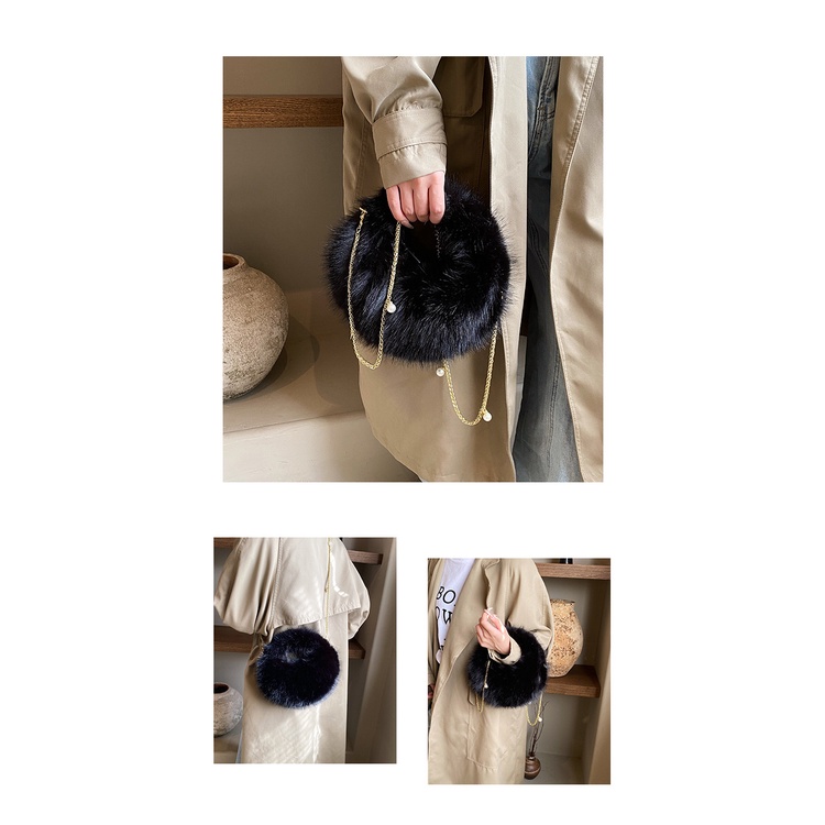 Túi Xách Đeo Vai Phủ Lông Phối Dây Xích Thời Trang Thu Đông Sành Điệu Dành Cho Nữ