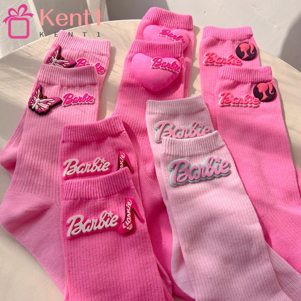 Kent1 Đôi Vớ cotton Mềm Mại In Chữ barbie Màu Hồng Thời Trang Cho Nữ