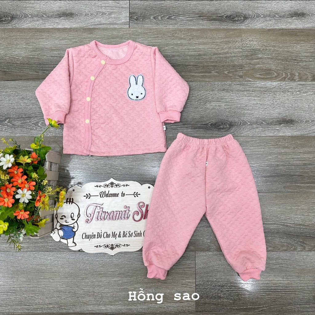 Bộ dài trần bông nỉ xốp cúc chéo khuy bấm mặc thu đông cho bé trai, bé gái