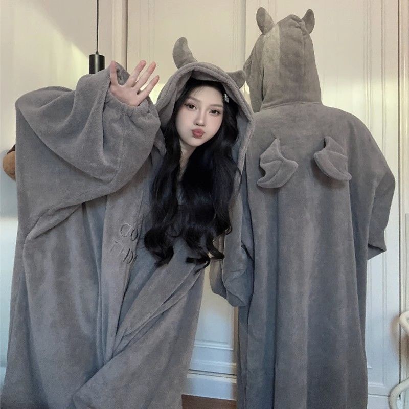 Áo Choàng Ngủ Một Mảnh Có Mũ Trùm Dáng Rộng Oversize Thời Trang Mùa Đông Cho Cặp Đôi