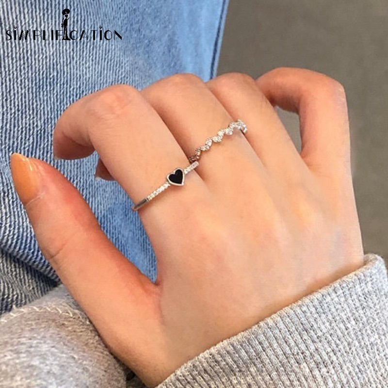 Set 1 / 2 Nhẫn Bạc Mặt Hình Học Trái Tim Màu Sắc Ngọt Ngào Phong Cách vintage Cho Nữ