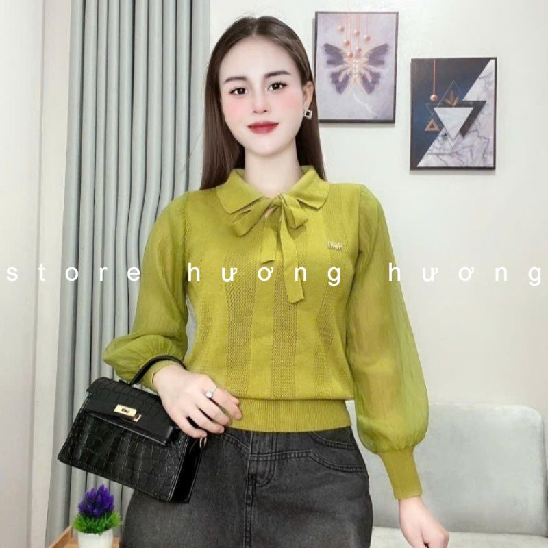 Áo len tay dài pha voan