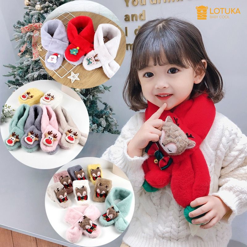 Khăn Quàng Cổ Noel Lông Thỏ Lotuka Ấm Áp Mùa Đông Đính Thú Bông Dễ Thương, Khăn Choàng Giữ Nhiệt Cho Bé Yêu Hàng Cao Cấp
