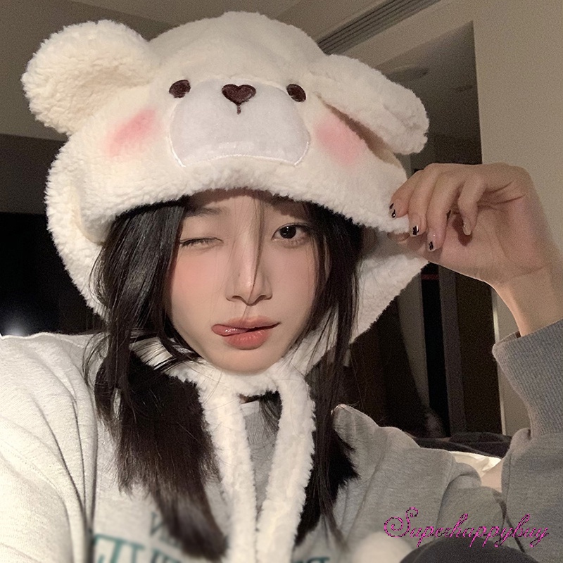 Mũ Trùm Đầu Giữ Ấm Chống Gió Hình Cún Dễ Thương Cho Nữ