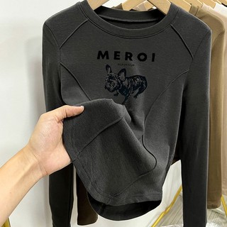 Áo Thun Nữ Dài Tay Cổ Tròn In Chữ Phong Cách retro