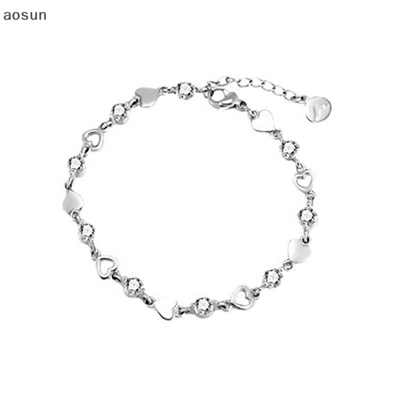 Aosun Vòng Tay Đính Đá zircon Hình Trái Tim Dễ Thương Có Thể Điều Chỉnh Cho Nữ
