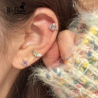 We flower set 3 Khuyên Tai Bạc s925 Hình Ngôi Sao / Trái Tim / Vương Miện / Cú Mèo Đính Đá Pha Lê Tím Không Gây Dị Ứng Thời Trang Hàn Quốc Cho