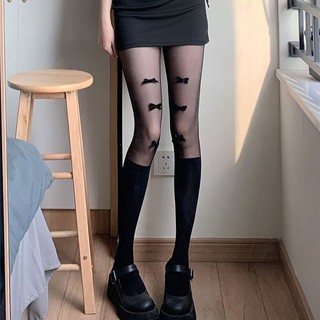 Quần tất lụa đen mỏng đính nơ phong cách lolita nhật bản cho nữ
