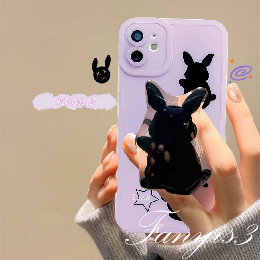 Ốp Điện Thoại tpu Mềm Họa Tiết Thỏ Màu Tím / Đen Có Giá Đỡ Cho iphone 14 13 12 11 pro max x xr xs max 8 7 6 6s plus se 2020