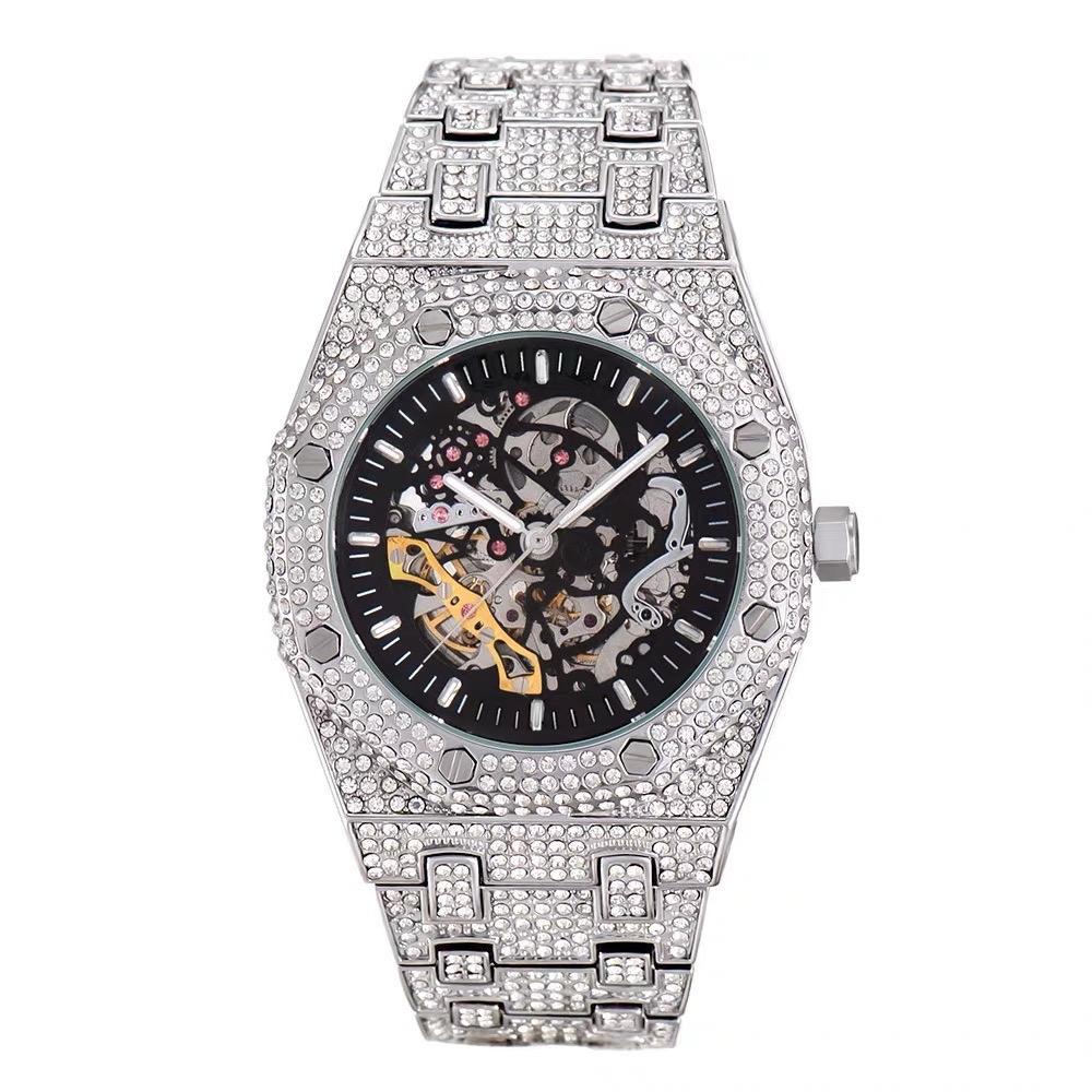 Đồng hồ đính đá analog kèm lịch sang trọng - hh01