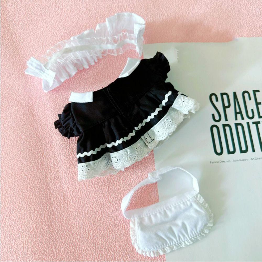 Búp Bê Hầu Gái Mặc Váy Đồng Phục Vải cotton Phối Ren Và Băng Đô Thời Trang 20cm