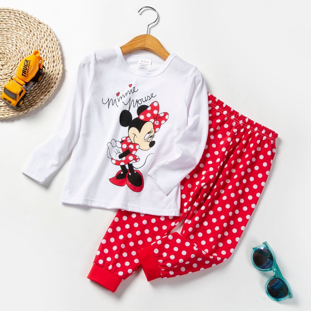 Xmas Bộ Đồ Ngủ 2 Món Áo Thun Tay Dài In Hình Chuột mickey Dành Cho Bé Gái