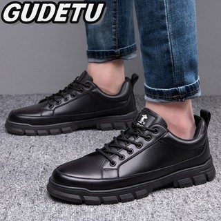 GUDETU  Giày Da Lót Nhung Cổ Thấp Đế Dày Chống Mài Mòn Thời Trang Thu Đông Cho Nam