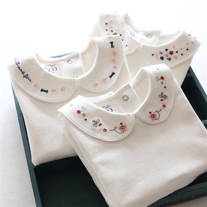Áo Thun cotton Tay Dài Cổ Búp Bê Thời Trang Thu Đông Cho Bé Gái 1-6 tuổi mặc trong giữ ấm in hoa dễ thương [Luyoo05]