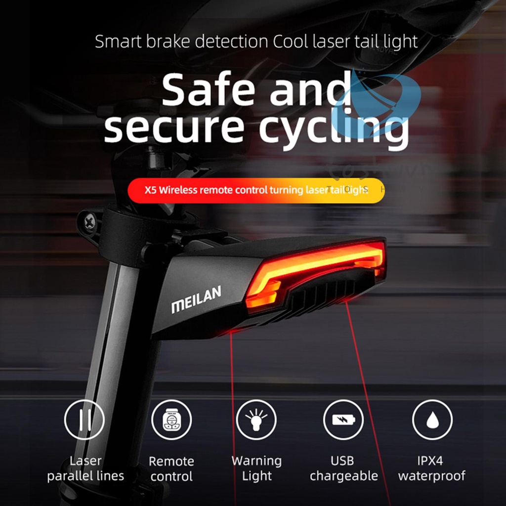 Meilan Đèn led Tín Hiệu Không Dây Gắn Đuôi Xe Đạp x5