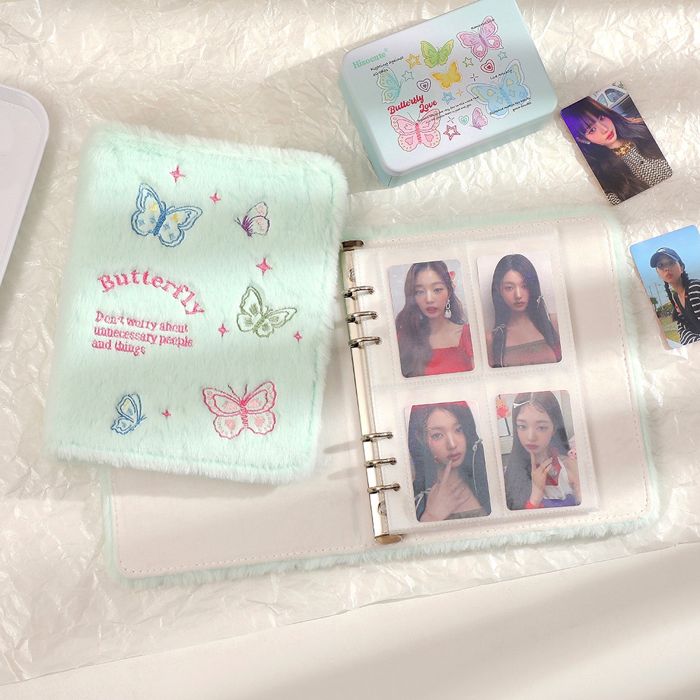 Cuốn album Ảnh Thẻ Nhỏ Bốn Ngăn Bằng Vải Bông Thêu Hình Bướm Kiểu Hàn Quốc polaroid idol
