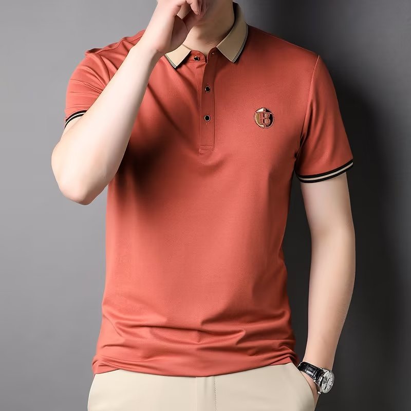 Mới Áo Thun polo 100% cotton Tay Ngắn Dáng Rộng Thêu Họa Tiết 4 Màu Tùy Chọn Thoáng Khí Thời Trang Cho Nam