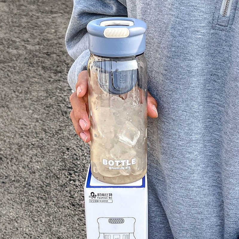 Bình Nước Bottle Trong Suốt Có Chia Vạch | Bình Nước Thể Thao Có Lọc Trà 650ML