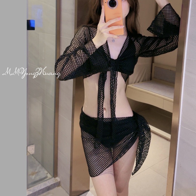 Bộ Đồ Bơi bikini Bốn Mảnh Tay Dài Xẻ Tà Kiểu Hàn Quốc Gợi Cảm Cho Nữ | BigBuy360 - bigbuy360.vn