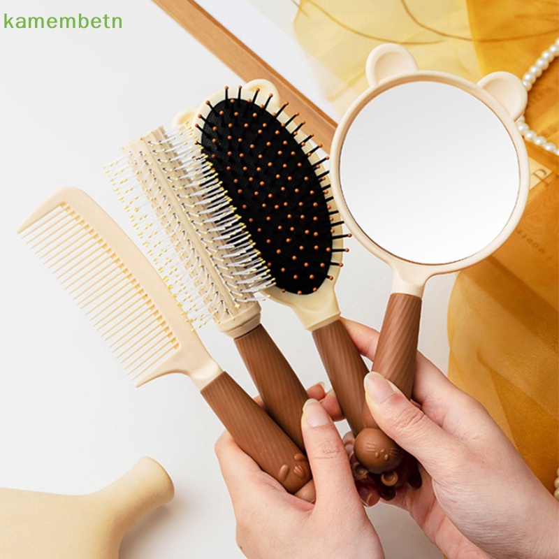 Koujitn Bộ Gương Lược Chải Trang Điểm Cầm Tay Không Góc massage Đầu Không Thắt Nút Hình Bia Dễ Thương Dùng Tại Nhà vn