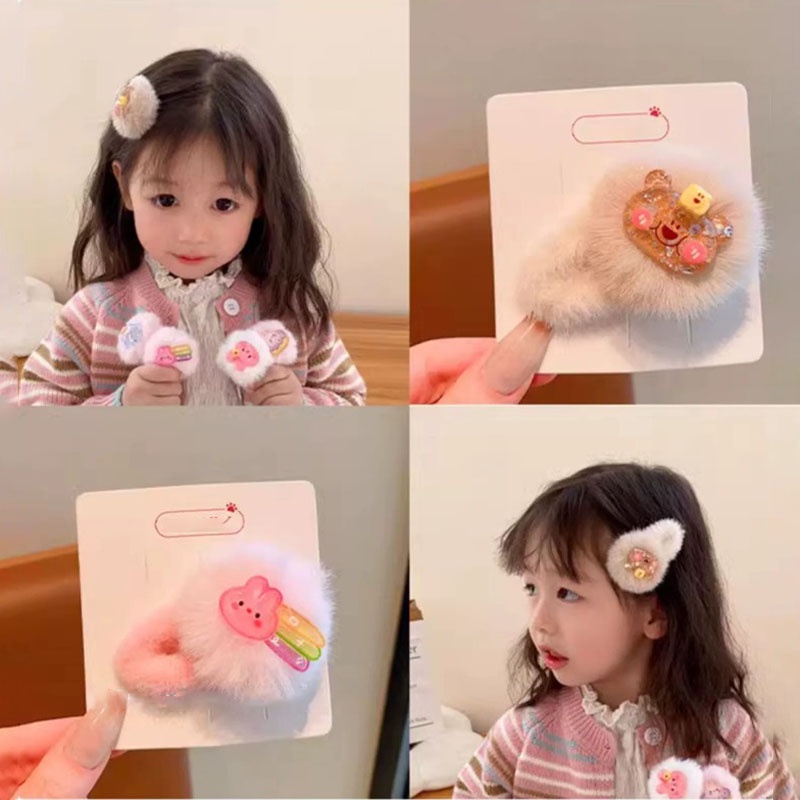 Dễ Thương Kẹp Tóc Vải Lông Xù Đáng Yêu Dành Cho Bé Gái
