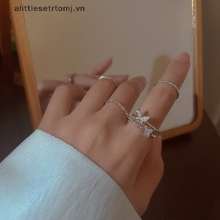 Set 4 nhẫn hở màu bạc hình bướm thời trang cá tính có thể điều chỉnh cho nữ vn