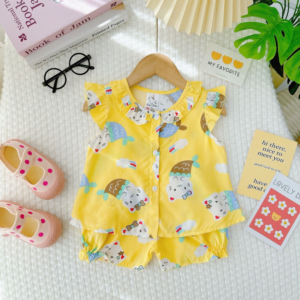 Đồ bộ mặc nhà vải tôn -Mẫu sơ mi cài cúc mềm mịn mát kiểu dáng xinh xắn đáng yêu cho Bé Gái - MeGauu