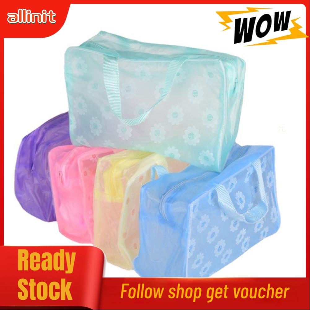 Allinit Cosmetic Bag PVC Transparent Zippered Toiletry Carry Pouch for Bath Supplies