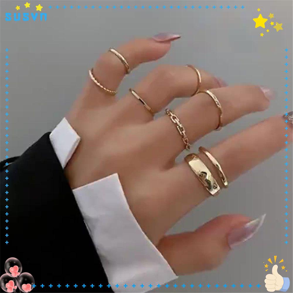 Set 7 Nhẫn Hở Đeo Khớp Ngón Tay Phong Cách punk Cổ Điển Dành Cho Nữ