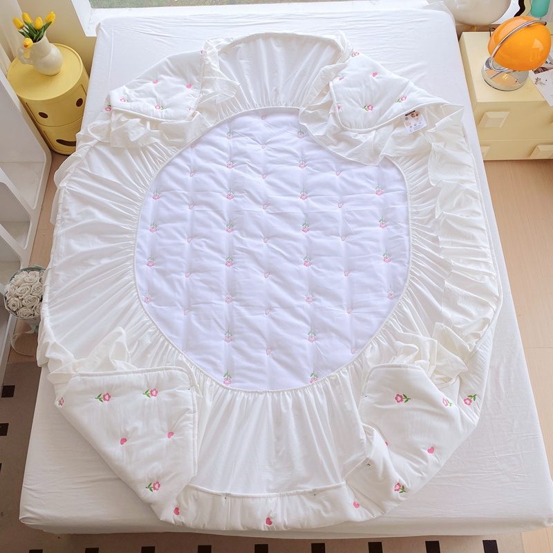 1 Bộ Ga Trải Giường 100% cotton Dày Dặn Thêu Hoa Phong Cách Công Chúa Ốp