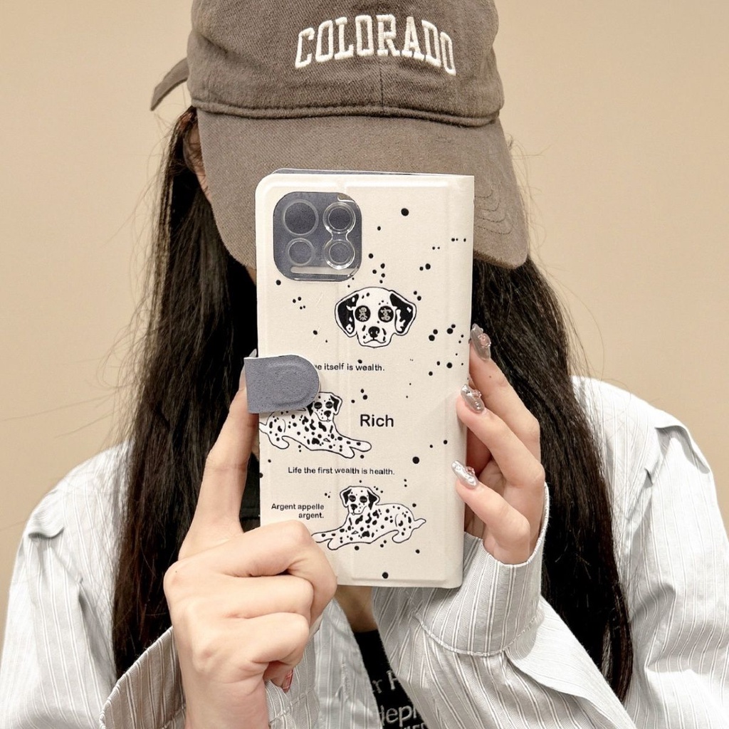 Bao Da Điện Thoại Nắp Lật Kiêm Giá Đỡ Có Ngăn Đựng Thẻ Hình Chú Cún Cho apple 15 1413promax xr / xsmax / 87plus