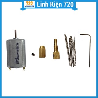 Combo máy khoan mini 5V Siêu Khỏe V1(  1 motor mini 132, 1 đầu kẹp 2015, mũi  khoan)