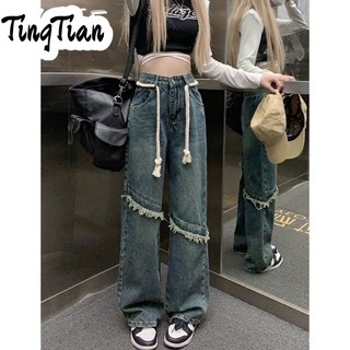TINGTIAN quần ống rộng quần nữ jean phong cách Retro Ống Rộng siêu đẹp 2023 MỚI A27L06I 34Z230825