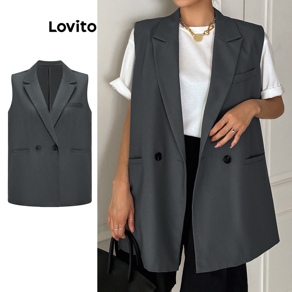 Áo blazer Lovito có túi nút thường ngày cho nữ L61AD001 (màu xám đậm)