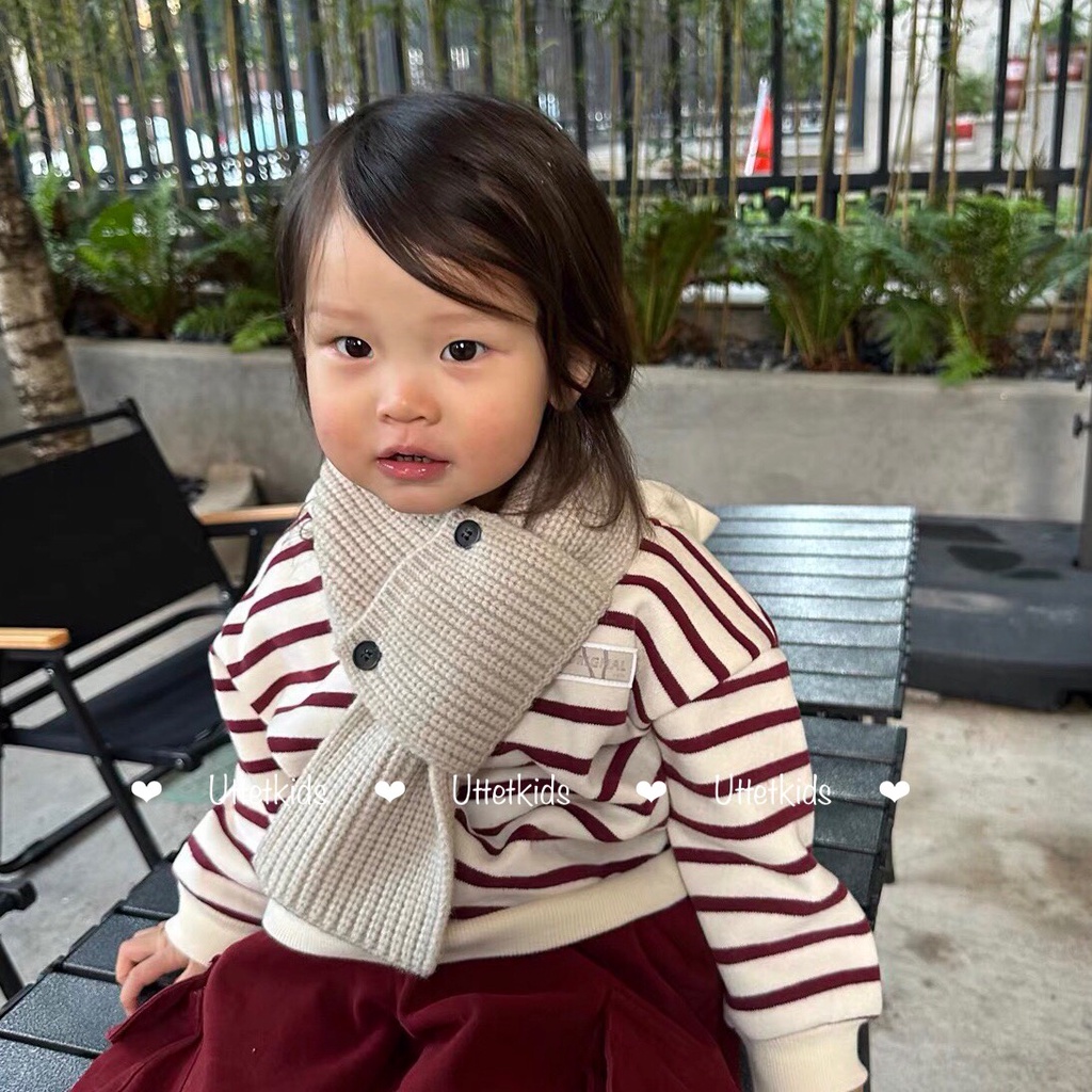 KHĂN QUÀNG CỔ LEN  HAI NÚT PHONG CÁCH HÀN QUỐC CHO BÉ GÁI VÀ BÉ TRAI TỪ 1 - 5 TUỔI