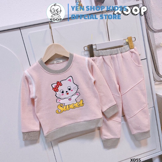 Sale ! Bộ dài tay XOOP nỉ bông viền vai mặc nhà XOOP in họa tiết dễ thương cho bé  XD55 Yến Shop Kidsss