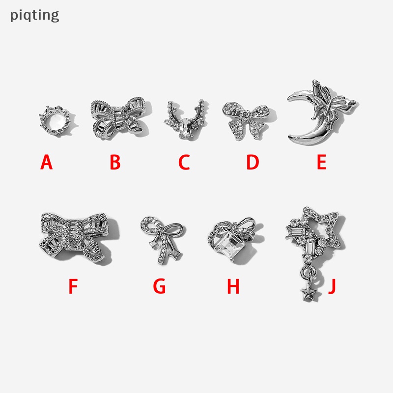 Piqt Set 5 Phụ Kiện Trang Trí Móng Tay Hình Nơ 3d Bằng Hợp Kim Màu Bạc Đính Kim Cương Giả