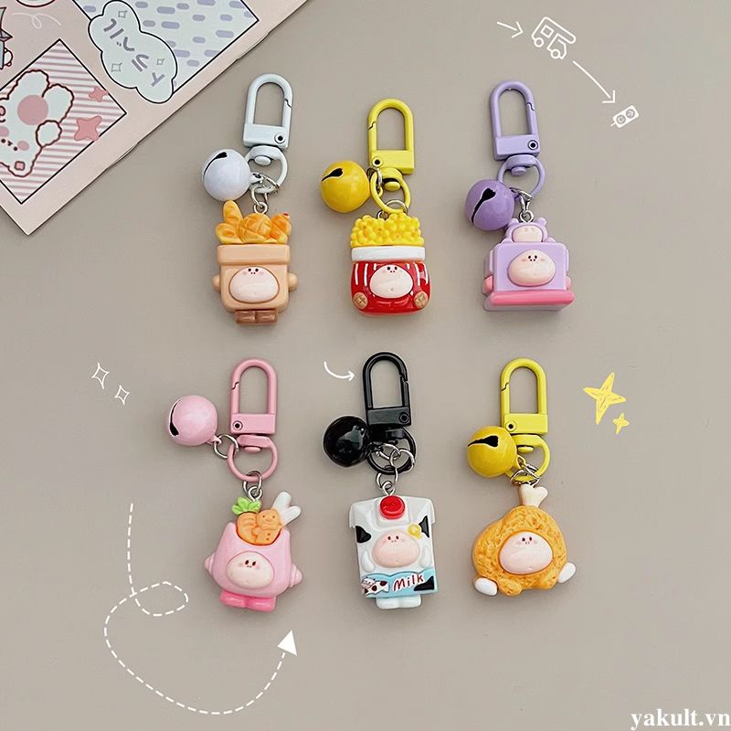 🎀 yakult 🎀Móc Khóa Hình Thức Ăn Quái Vật Có Chuông Dễ Thương Làm Quà Tặng Cho Học Sinh / Cặp Đôi / Bạn